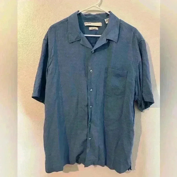 Perry Ellis 100% Silk Shirt Men’s size XL Button Diamond Texture Casual Washable - Picture 1 of 7